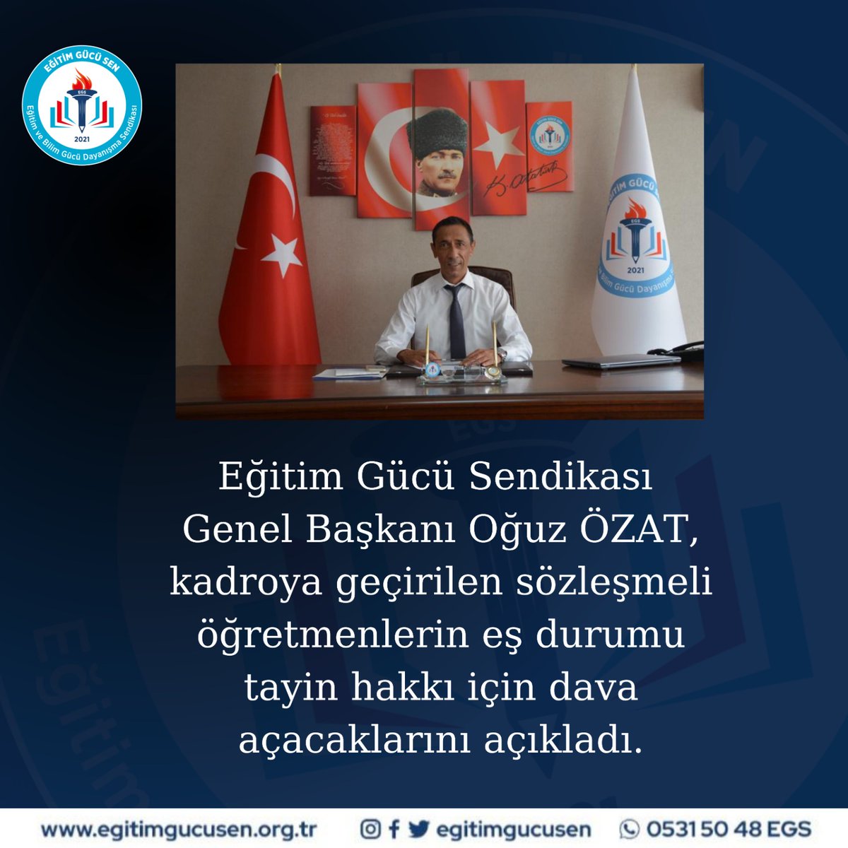 egitimgucusen's tweet photo. Eğitim Gücü Sendikası Genel Başkanı Oğuz ÖZAT, kadroya geçirilen sözleşmeli öğretmenlerin eş durumu tayin hakkı icin dava açacaklarını açıkladı.
https://t.co/kVuYb98CnM https://t.co/utQ35nJyOU