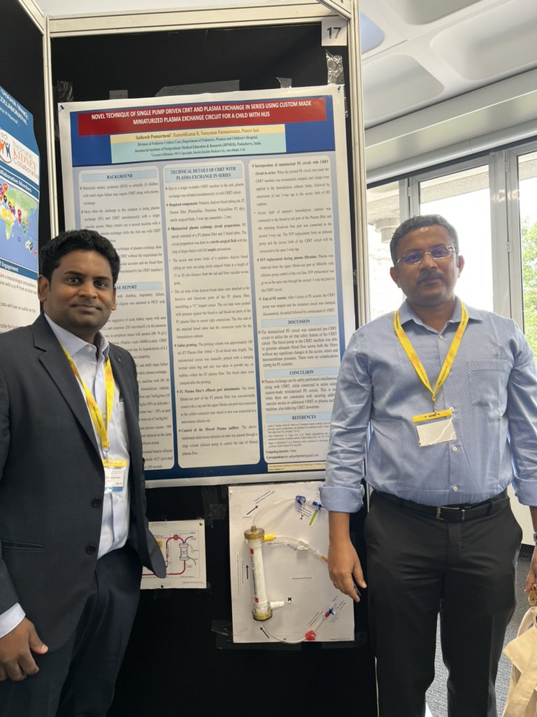 Can both CRRT and Plasma exchange be done simultaneously with one machine in #PedsICU ??
 
Presented our poster on “Novel technique of CRRT pump driven tandem plasma exchange + CRRT connected in series using a custom made Plasma exchange circuit” at #CCNCLondon2023 #CRRT