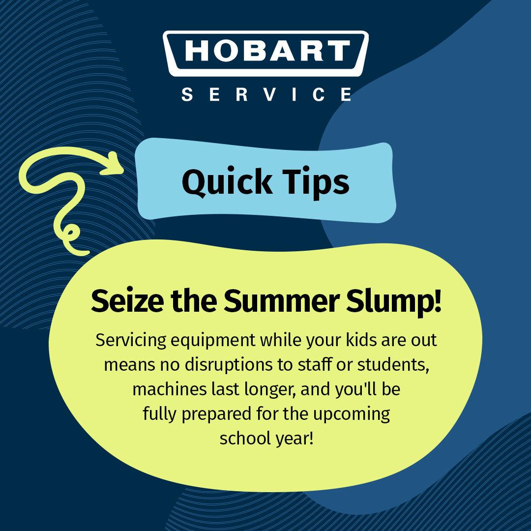 hobartusa's tweet image. Take advantage of the summer slump and get ahead before the school bells ring! 🍎✏️

Discover the top reasons why servicing your equipment while the kids are away is an absolute must, plus more K-12 resources for your kitchen: bit.ly/3Dchvq3

#Hobart #SchoolKitchen