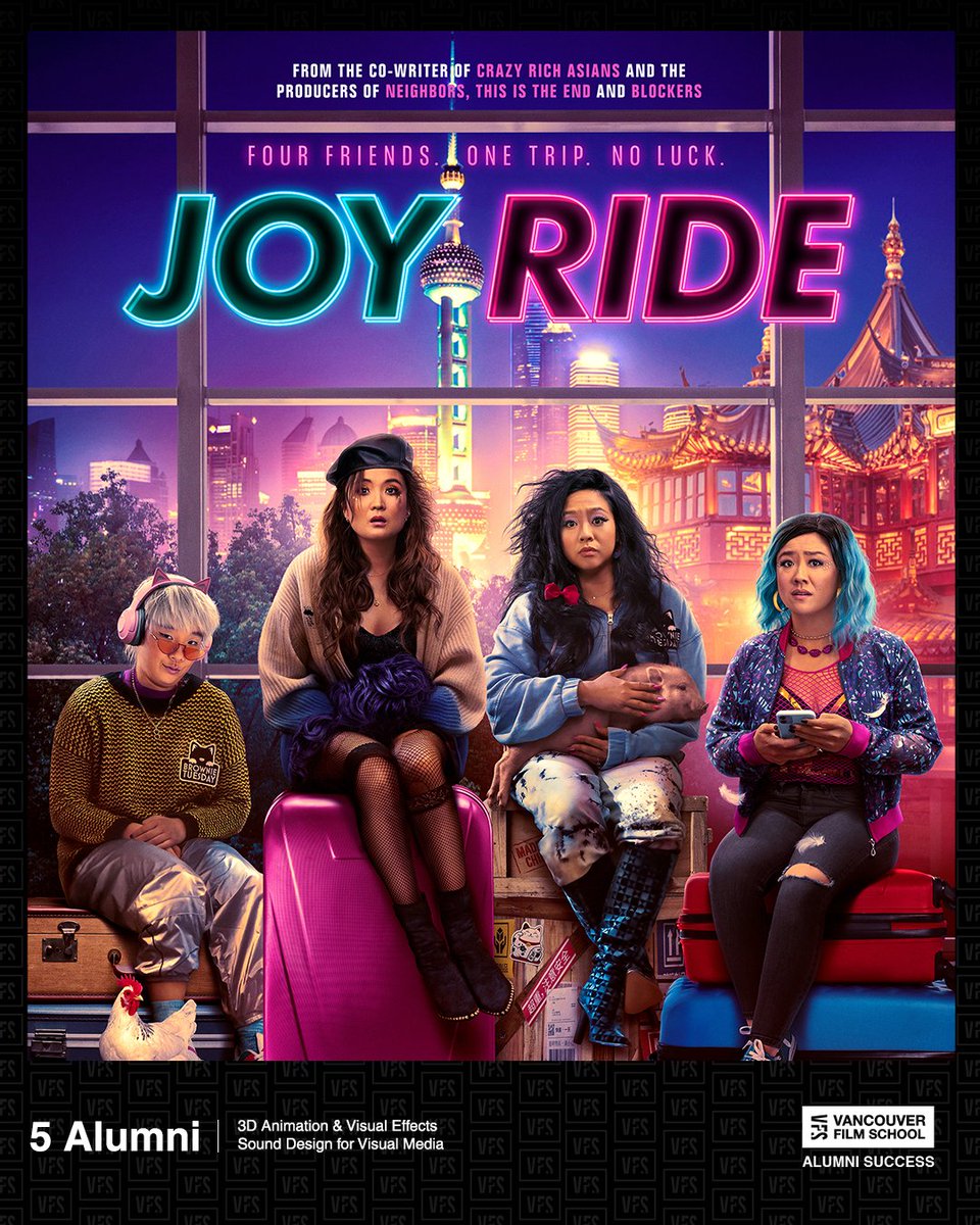 vfs's tweet photo. 👏 Congratulations to the 5 incredibly talented VFS alums from our 3D Animation & Visual Effects and Sound Design for Visual Media programs who played a crucial role in making the movie Joy Ride! 🚗🎥
#joyride #vfsalumni https://t.co/9ZOU8jXCf7