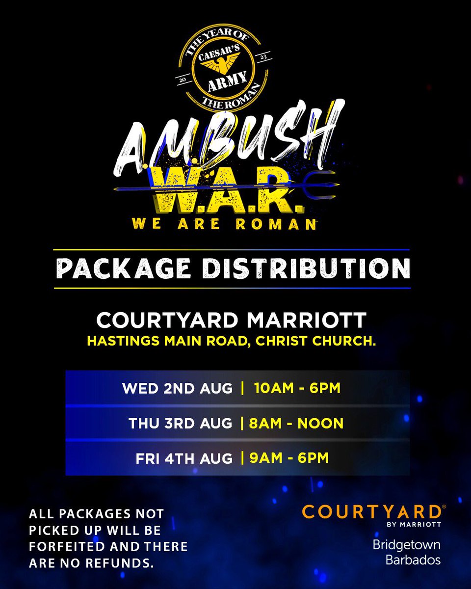 caesarsarmy's tweet image. Recruitment Has Ended. 🫡

Now you’re ready for the A.M.BUSH W.A.R. 🎖

See the following posts for guidance on collecting your ammunition for the battlefield! 🪖 

#MMXXIII #YearOfTheRoman
#CaesarsArmy
#AMBUSH
#WeAreRoman
#Barbados
#CropOver