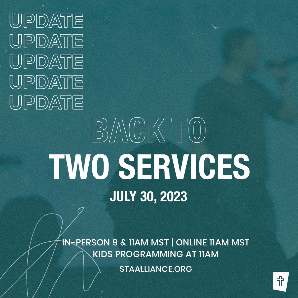 StAAllianceCh's tweet photo. Just a reminder that are moving back to two services on Sunday, July 30, 2023!
Join us
In-Person 9 & 11AM MST
Kids Programming 11AM
Online 11AM MST (Pre-Show 10:45AM)
Youtube, Facebook, https://t.co/V6fn1nKhyT
#twoservices #sunday #church #gather #worship #praise #god #staac https://t.co/5ftzm9iaeO