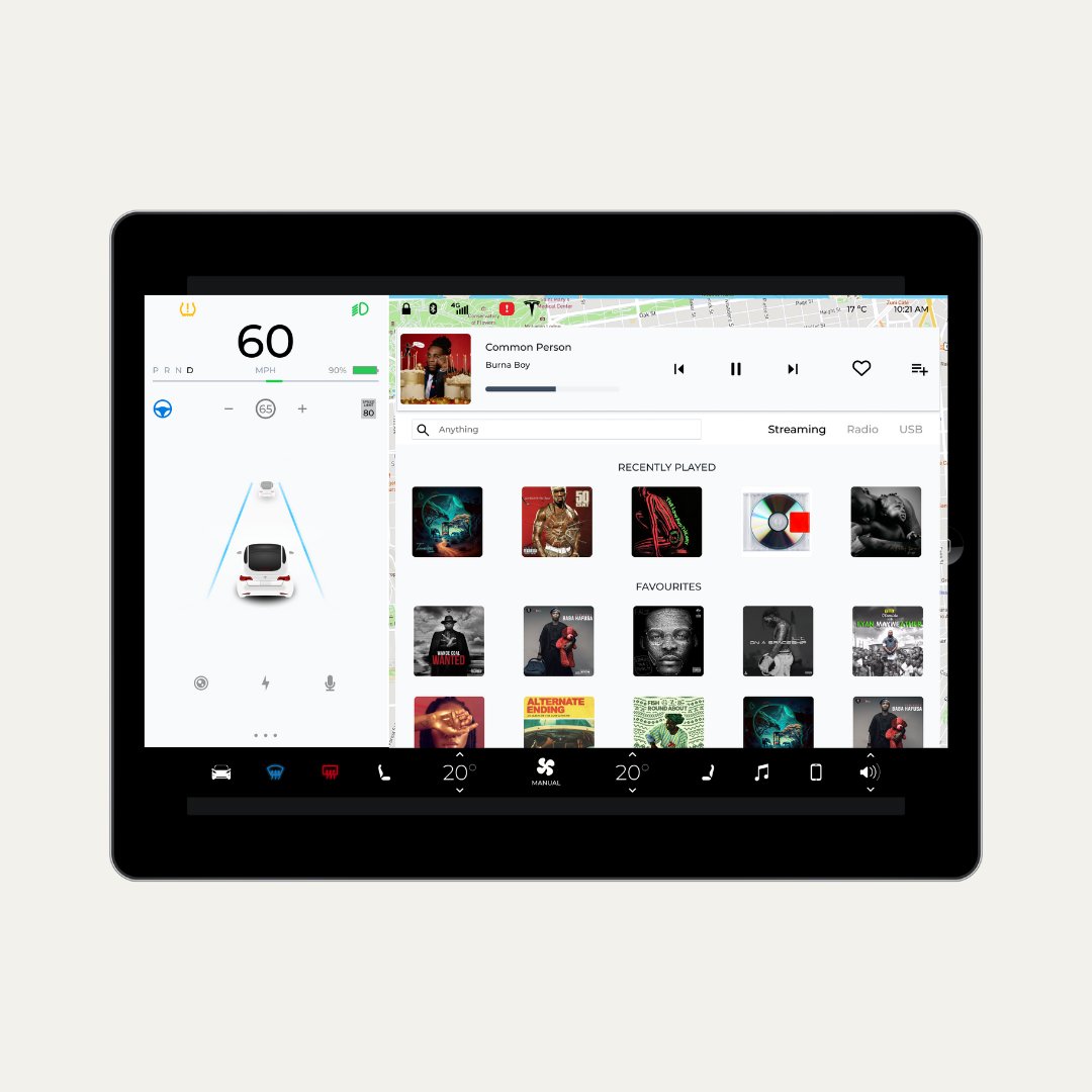 AdesuwaOjo_'s tweet image. Day 9 of 100
Prompt: Music Player 
For this I decided to recreate Tom Johnson's Driving Music expanded Frame For Tesla Model 3 
#MusicPlayer #Teslamodel #Uidesign #productdesign 
(I couldn't find a suitable device frame so I had to use an Ipad frame pardon me)
What do you think?
