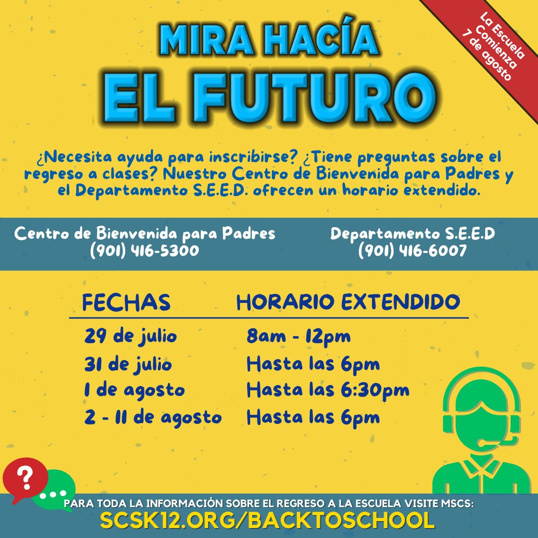 MSCSK12's tweet photo. Do you have questions about PowerSchool, registration, or any of our back-to-school processes? We're here to help! 
Our Parent Welcome Center &amp; S.E.E.D. Dept. will offer extended hours from Aug. 29, until Aug. 11. 
☎️Parent Welcome Center - 416-5300 
☎️S.E.E.D Dept - 416-6007 https://t.co/IvM7AWQPnG