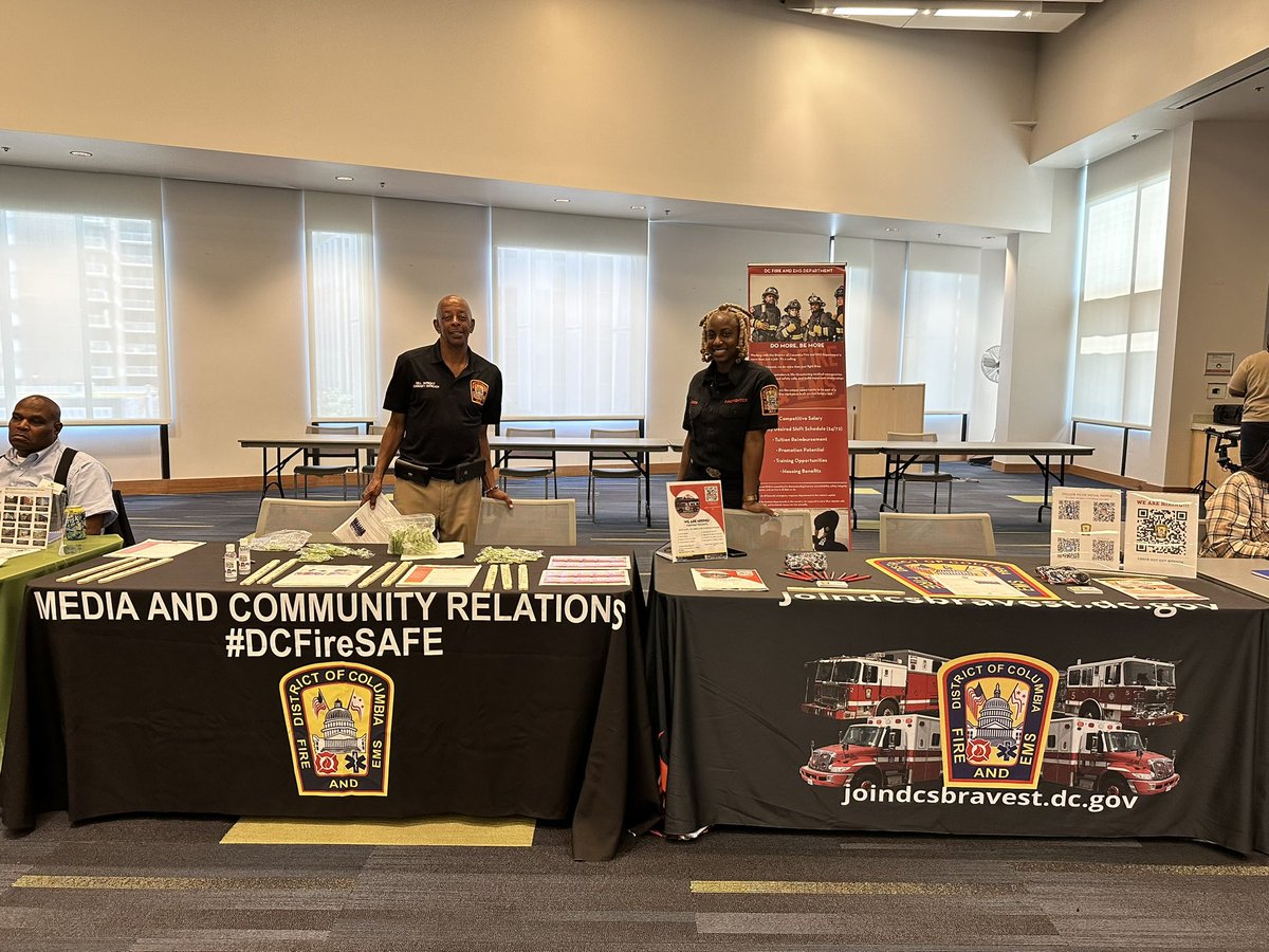 dcfdrecruitment's tweet photo. 🚒🚑 Thank you to everyone who attended the DC Summer Youth Emergency Preparedness Resource Fair @udc_edu today! We had an amazing time showcasing the services offered by @dcfireems and discussing job opportunities with us. Stay tuned for future events! @FD_Observer https://t.co/YKr3T2LMEW
