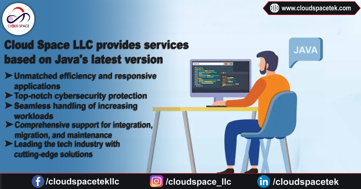 CloudSpace_LLC's tweet image. 𝐉𝐚𝐯𝐚&apos;𝐬 𝐋𝐚𝐭𝐞𝐬𝐭 𝐑𝐞𝐯𝐨𝐥𝐮𝐭𝐢𝐨𝐧: 𝐂𝐥𝐨𝐮𝐝 𝐒𝐩𝐚𝐜𝐞 𝐋𝐋𝐂 𝐏𝐢𝐨𝐧𝐞𝐞𝐫𝐬 𝐍𝐞𝐱𝐭-𝐆𝐞𝐧𝐞𝐫𝐚𝐭𝐢𝐨𝐧 𝐒𝐞𝐫𝐯𝐢𝐜𝐞𝐬.

#CloudSpaceLLC #JavaLatestVersion #EnhancedPerformance #TopNotchSecurity #Scalability #BusinessEmpowerment #CuttingEdgeTech #Tech