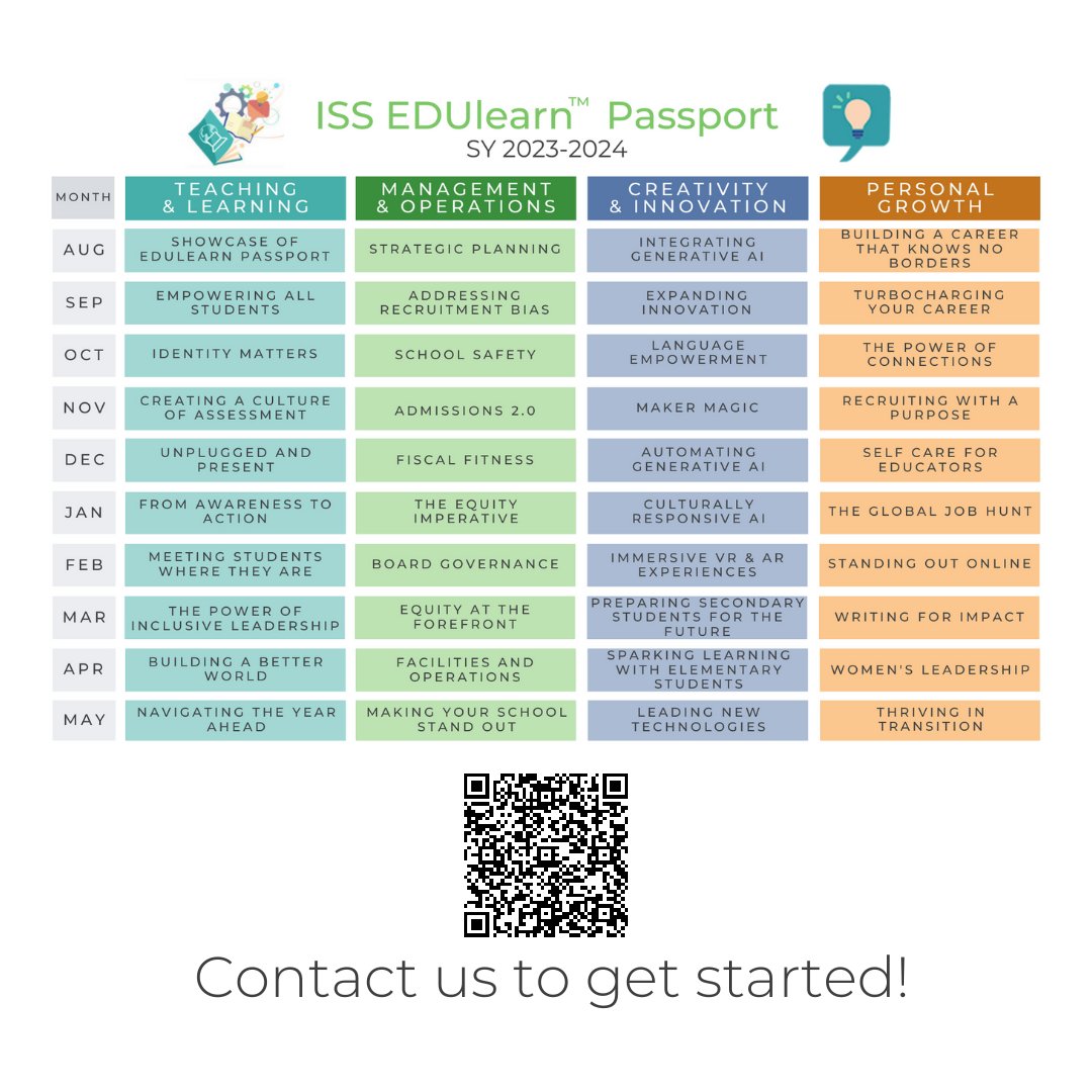 Calling all schools attending #IBGC2023! Elevate your staff's professional growth w ISS EDUlearn™ Passport! With school-wide licenses available, ALL your faculty & staff can access 70+ PD events. Attend synchronously or on-demand! #ISSEDUlearn #PDforall