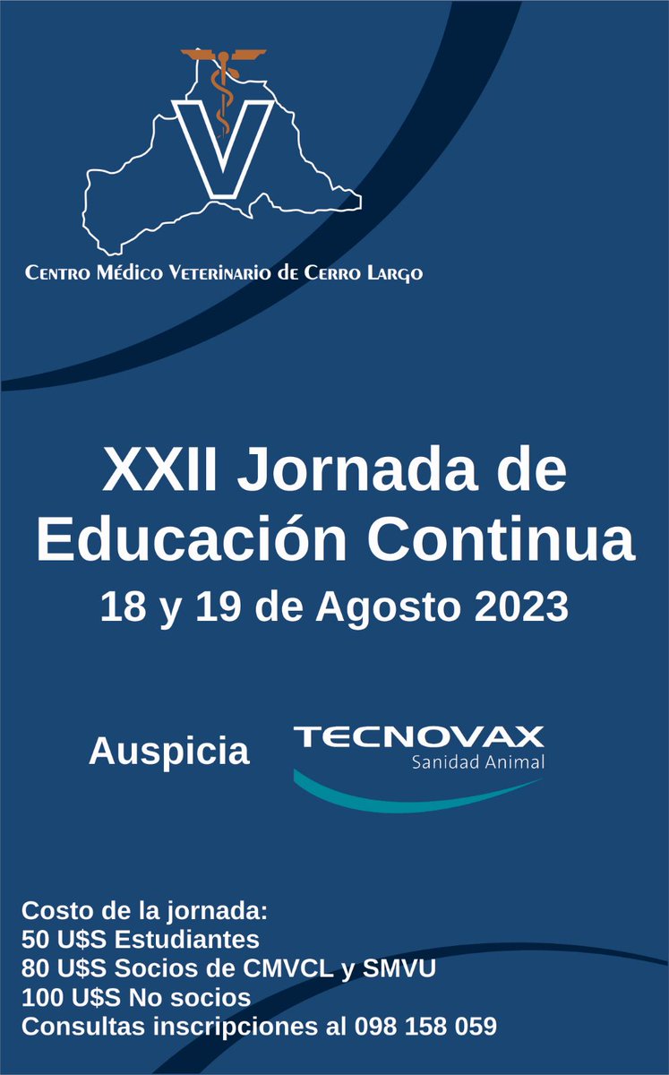 PlanAgro's tweet photo. ¡Para agendar!
🗓️18 y 19/8📍Melo, Cerro Largo
Edición XXII Jornada de Educación Continua
#Gestión #EmpresasGanaderas #Cría #InocuidadAlimentaria...
✍️ℹ️📲 098158059
#CMVC #CUCEL @fvetuy @smvu_tweets @TecnovaxUy @cmolina411 @JCerrolargo #PlanAgro https://t.co/NW91XU5AwS