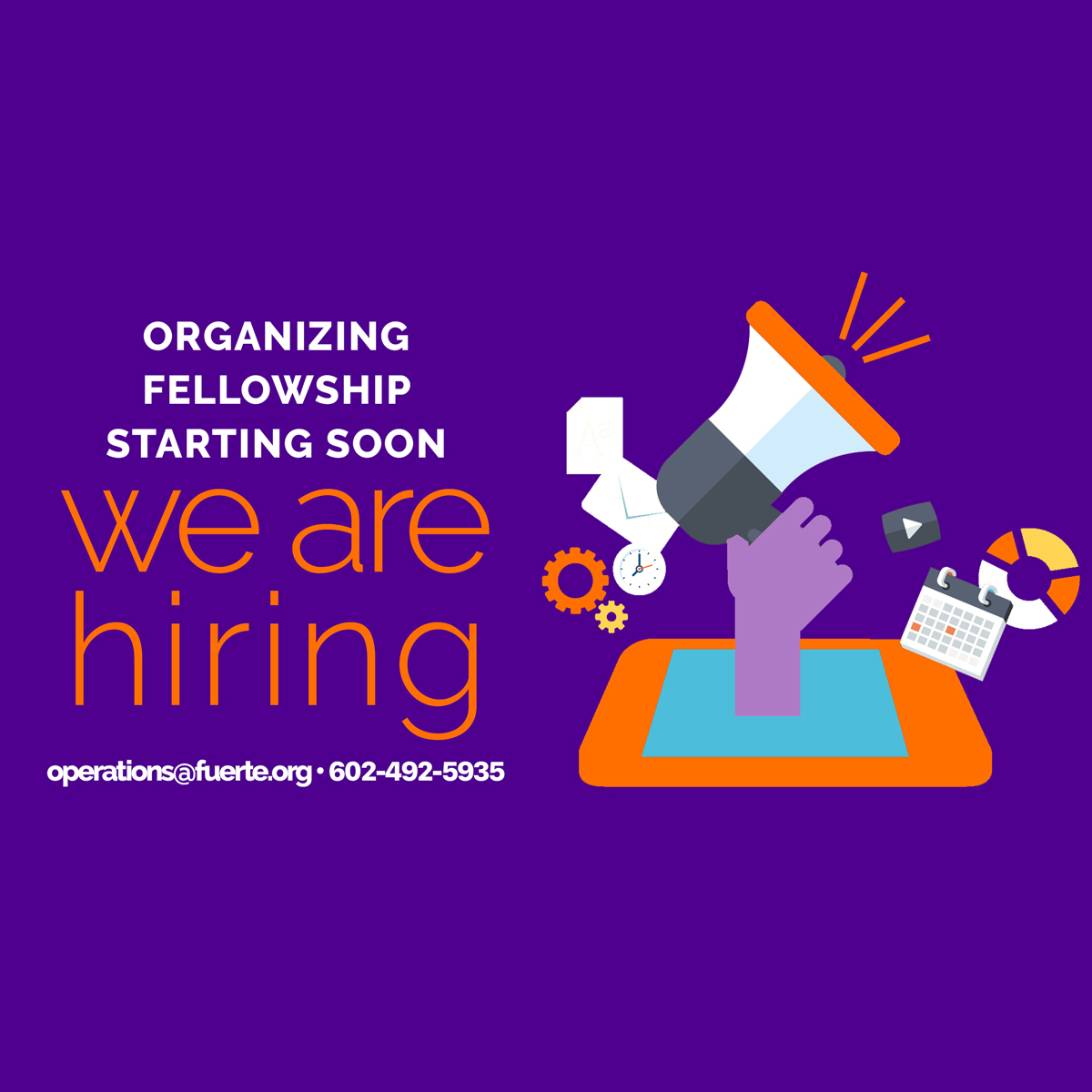 FuerteAZ's tweet photo. Our team is growing! Apply to our Organizing Fellowship as we grow our base. No experience necessary! Link in Bio https://t.co/kqqOgbRUUZ