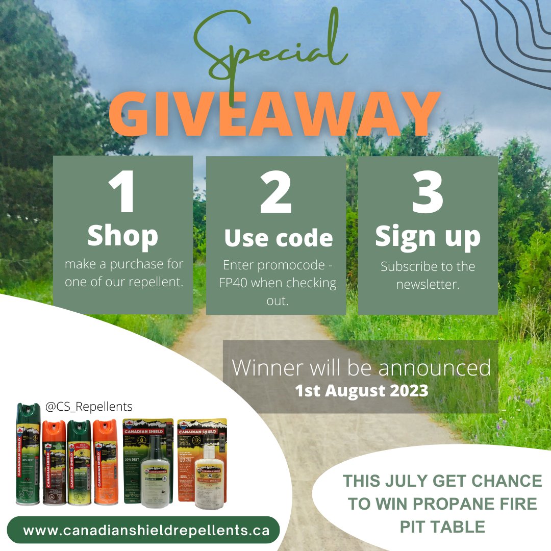 CS_Repellent's tweet image. canadianshieldrepellents.ca/collections/all &amp;amp; get chance to win Camp Chef Firepit Table.
#InsectRepellent #MosquitoRepellent #TickProtection #BugSpray #OutdoorProtection #BitingInsects #CanadianOutdoors #BugFree #BugBitePrevention #OutdoorAdventure #WildernessProtection #CampingEssentials