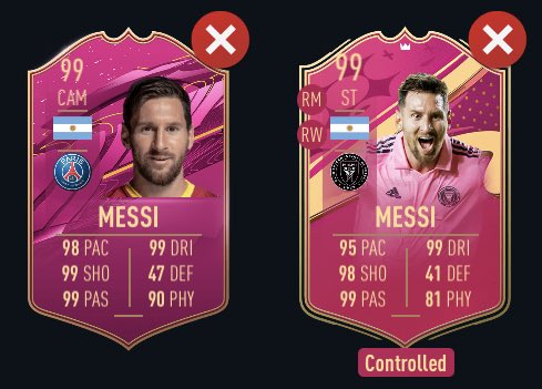 FIFA22_INFO's tweet photo. FIFA 21 99 Messi = Everyone got 
FIFA 23 99 Messi = Nobody can get

Both Messi 🇦🇷 &amp; Ronaldo 🇵🇹 extinct 😭 https://t.co/ZWbRsTzMZ7