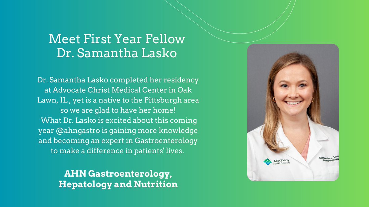 First Year Fellow @SamanthaStorti is a hometown girl now expanding her GI education in the community she grew up in here at @AHNtoday. Welcome! #FutureofGI #GIFellowship #GITwitter