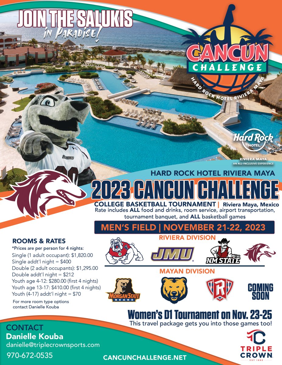 Join the Dawgs in Cancun over Thanksgiving 🏖️🏀😎 🔗 bit.ly/3q8WR7b #Salukis | #KeepYourChip
