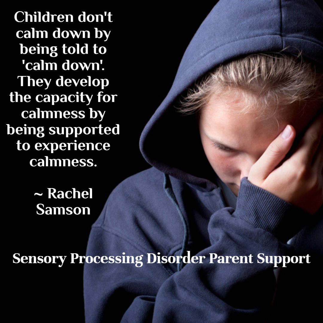 Children don't calm down by being told to 'calm down'. They develop the capacity for calmness by being supported to experience calmness.
~ Rachel Samson
…ryprocessingdisorderparentsupport.com

#sensoryprocessingdisorder #sensorydifferences #sensoryprocessing #SPD #ADHD #autism