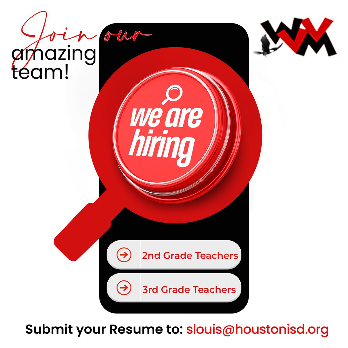 Windsor Village ES (@wv_eagles) on Twitter photo We’re Hiring!
We empower our teachers and staff to do their best. Trust and effective communication are at the heart of our culture. If you’re a self-motivated, organized, passionate, love working with children and looking to join a A+ team, email today! <a href="/slouis70/">Shantelle Louis</a> <a href="/HoustonISD/">Houston ISD</a> We’re Hiring!
We empower our teachers and staff to do their best. Trust and effective communication are at the heart of our culture. If you’re a self-motivated, organized, passionate, love working with children and looking to join a A+ team, email today! <a href="/slouis70/">Shantelle Louis</a> <a href="/HoustonISD/">Houston ISD</a>