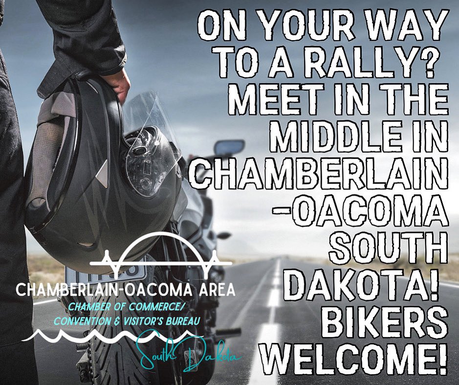 On your way to Sturgis Motorcycle Rally? Meet in the middle in #chamberlainsd #oacomasd #southdakota! #restrelaxrejuvenate in central #sodak! #bikerswelcome Check out our website Chamberlainsd.com for more info! #bikelife #sturgisrally #bikers #Rally #motorcyclelife