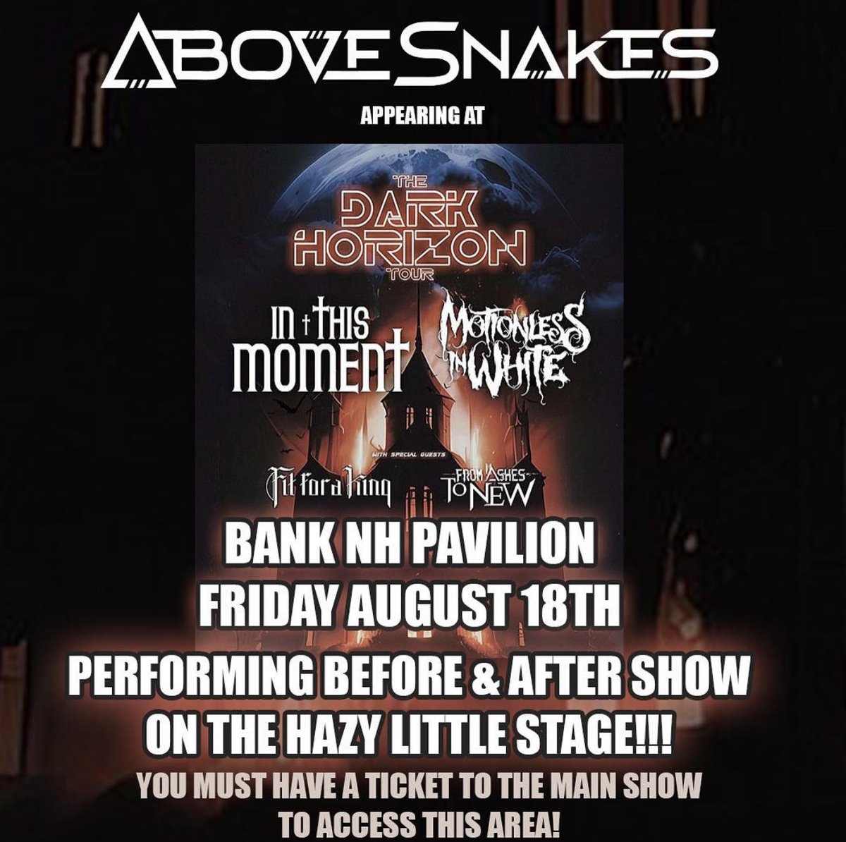 This one is badass. Stoked for the boys in <a href="/Abovesnakesband/">Above Snakes</a>. What a great lineup and opportunity. Show em some love fellow New Englanders. #AboveSnakes #AssSyndicate #HardRock #NewRock #NewMusic