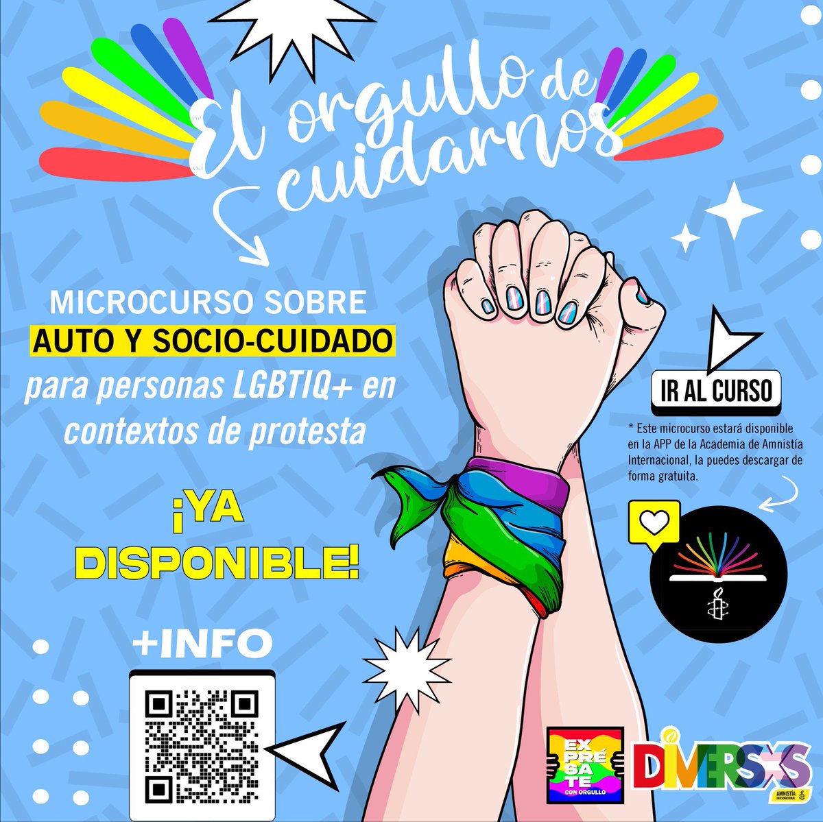 OsosMusculososM's tweet photo. CURSO 🏳️🌈
#ElOrgullodeCuidarnos amplia tus conocimientos sobre cómo podemos cuidarnos al ejercer nuestro derecho a la protesta pacífica como activistas #LGBTTTIQA+. 🌈
Al final recibirás un certificado de participación de @AmnistiaMexico 🇲🇽
🐻🦊 👉🏽 https://t.co/hNwq1FaF2Q sin costo