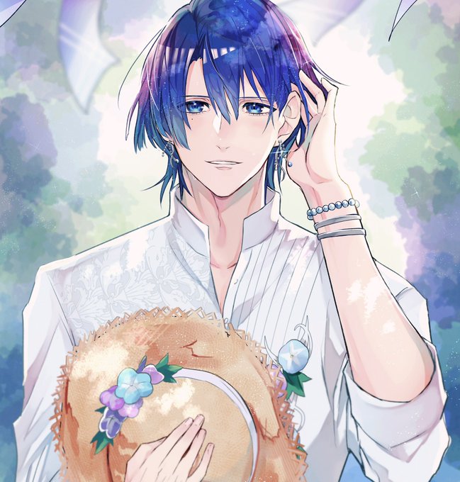 「blue hair hand in own hair」 illustration images(Latest)