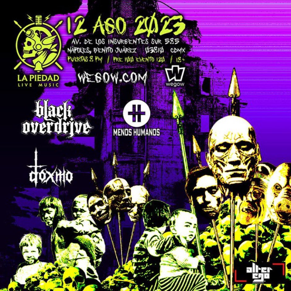 emedemedio's tweet photo. #Musica ¿Cien varios por un tremendo concierto? ¡Estoy dentro! @Blackoverdrive y @menoshumanos encabezan show en La Piedad Live Music este 12 de agosto. Entradas por WeGow y brutalidad por parte de las bandas. 

#Conciertos #Rock #Metal @AlterEgoShows  #Agenda https://t.co/ixYGB04cXh