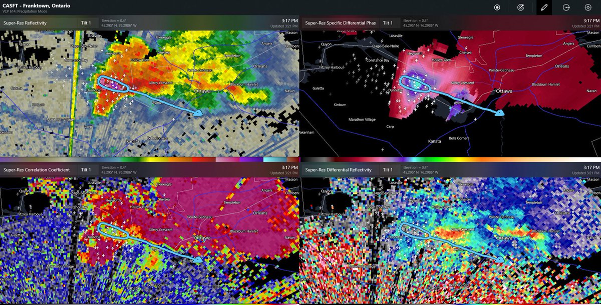 matt_grinter's tweet photo. Large hail developing on this storm heading towards Aylmer, Nepean, south Ottawa. Be prepared to seek shelter as storm strengthens. #onstorm #onwx https://t.co/ghGt64P2N6