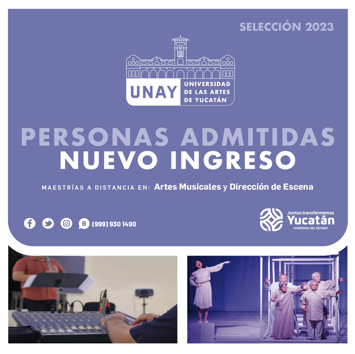 UNAYucatan's tweet photo. Los resultados con las personas admitidas en las Maestrías en #ArtesMusicales y Dirección de Escena de la #Selección2023 ya se encuentran disponibles en: https://t.co/JcDFdpOLdk https://t.co/YVT3QeHXuy
