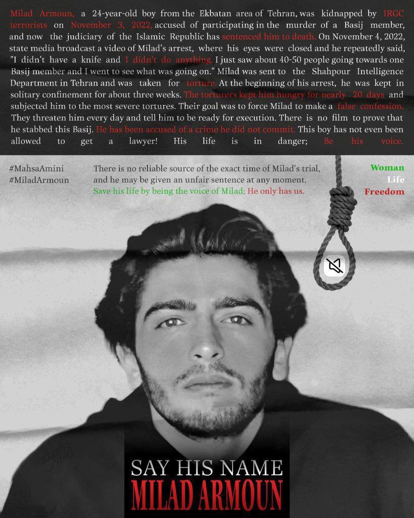 shahrak_ekbatan's tweet photo. 🔴His name is #MiladArmoun, He was arrested by the #IRGCterrorists in Ekbatan,Tehran.
He’s been under extreme torture.
He’s mentally under pressure as well.There’s no new information about his condition.
We’re deeply worried about him and how healthy he really is.
His life is in danger ⚠️ …
#IranRevolution