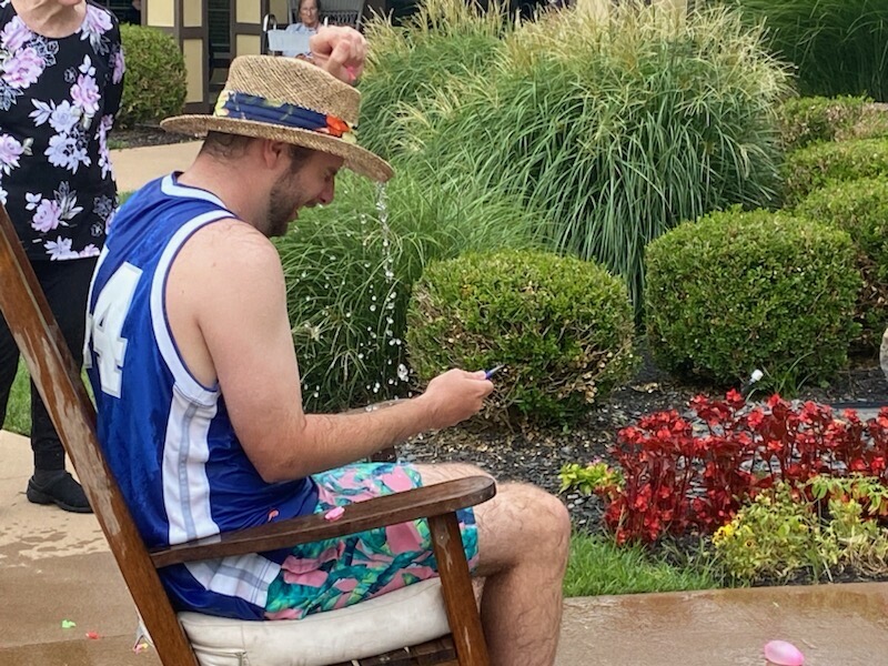 Our awesome boss, Matt Jones took one for the team!  He let us pelt him with water balloons at our employee recognition celebration!  Some of our residents got in on the action as well!  The Legacy at English Station is a great place to work! 😃