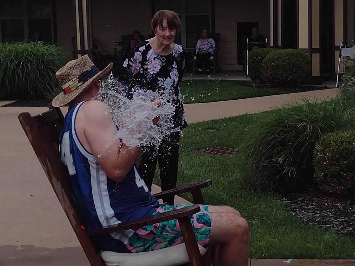 TheLegacyES's tweet photo. Our awesome boss, Matt Jones took one for the team!  He let us pelt him with water balloons at our employee recognition celebration!  Some of our residents got in on the action as well!  The Legacy at English Station is a great place to work! 😃 https://t.co/r4UGdzzEoj