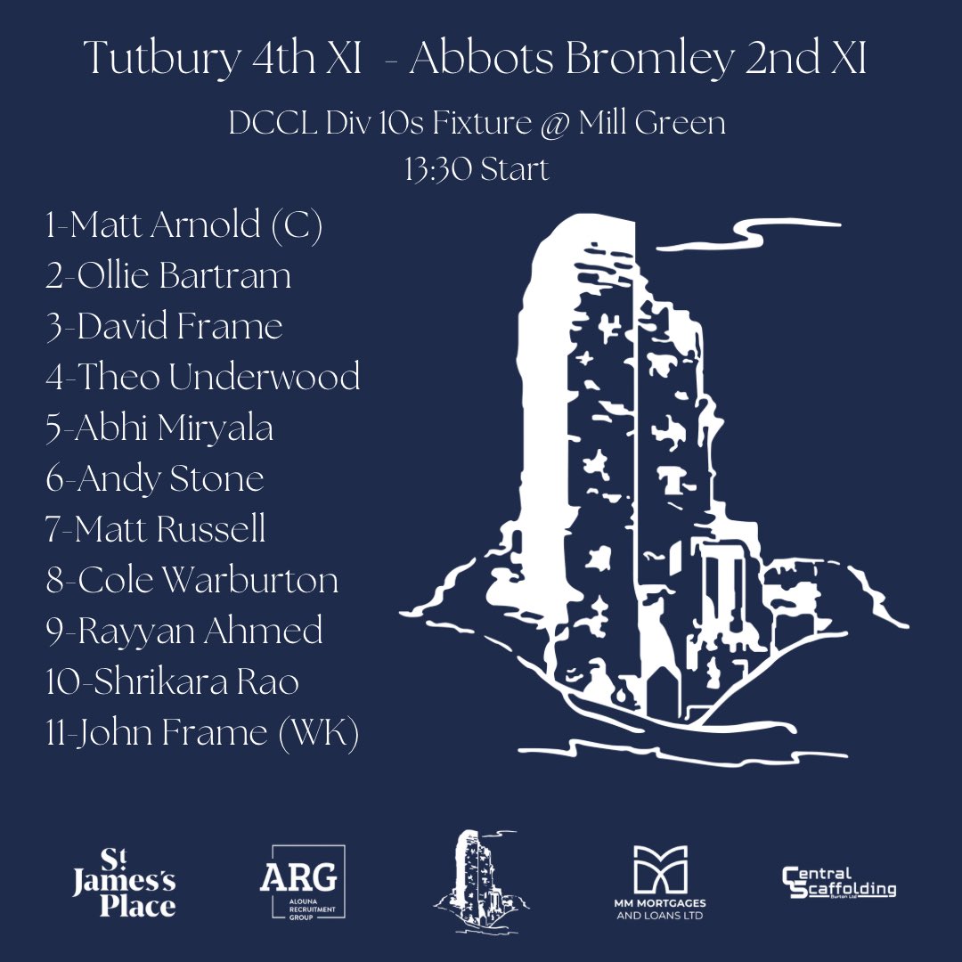 Tomorrow’s Teams
1s Host @ClowneTownCC 
2s Visit @HiltonVillageCC 
3s Host @AllestreeCC 
4s Visit @AbbotsBromleyCC