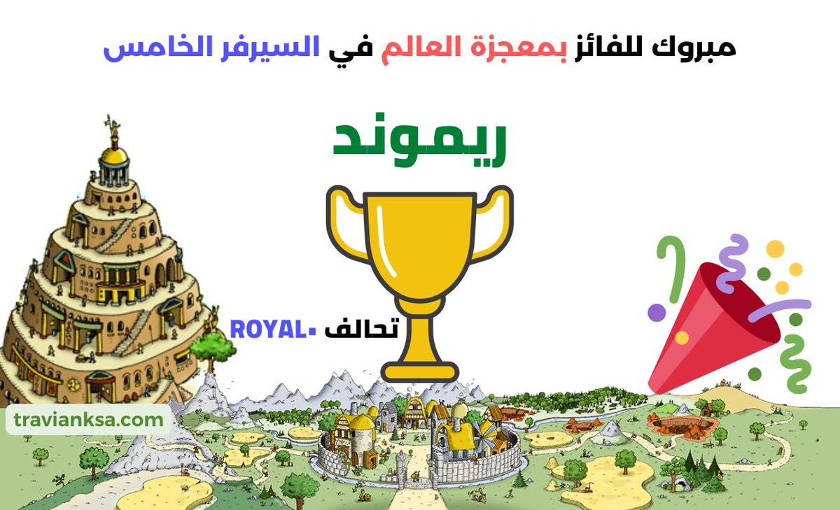 نبارك للاعب الفائز ريموند على لقــــــب الفائز في الجـــــولة  الماضية وكسب 50000  ذهب وتسجيل اسمه وتحالفه في لائحة ابطال سعودي ترافيان للعالم 5 وحصوله على وسام معجزة العالم لهذه الجولة. سارع بالدخول على الصفحة الرئيسية أدناه لمعرفة أحدث جولة.
travianksa.com