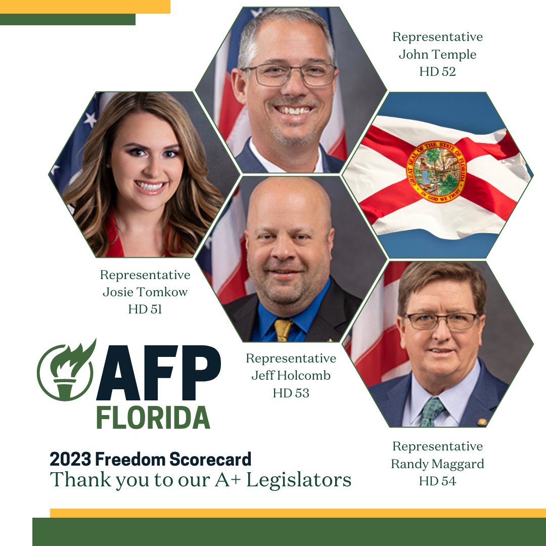 AFPFlorida's tweet photo. Thank you, Florida State Representatives @JosieTomkow, @repjohntemple, Jeff Holcomb, and @RepMaggard for being A+ champions during the transformative 2023 Legislative Session! They are strong advocates for freedom in Florida. #FlaPol #2023session #afpfl #floridascorecard https://t.co/8pS5A5GVul