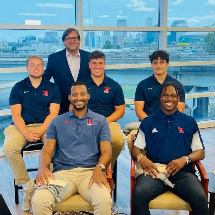 StM_Athletics1's tweet photo. Several members of our varsity football team were featured on "Prime Time Sports with Scott Alexander." Look for seniors Dylan Raines, Manny Bejaran, and Dominic Hogan, and junior Harlem Berry, along with Coach Kevin Dizer
#stmsaints #stmathletics #stmsaintspride https://t.co/DtdUFPFAuA
