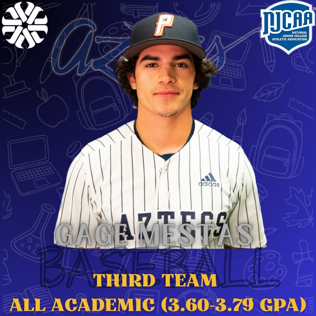 Congrats to Aztecs @BaseballPima INF Gage Mestas (Durango HS, CO) @gagesmestas on his Third Team @NJCAA All-Academic (3.60-3.79 GPA) selection. He is majoring in Liberal Arts and aspires to play in the MLB. He will continue at Gonzaga University #PimaBaseball #AztecsAllAcademic