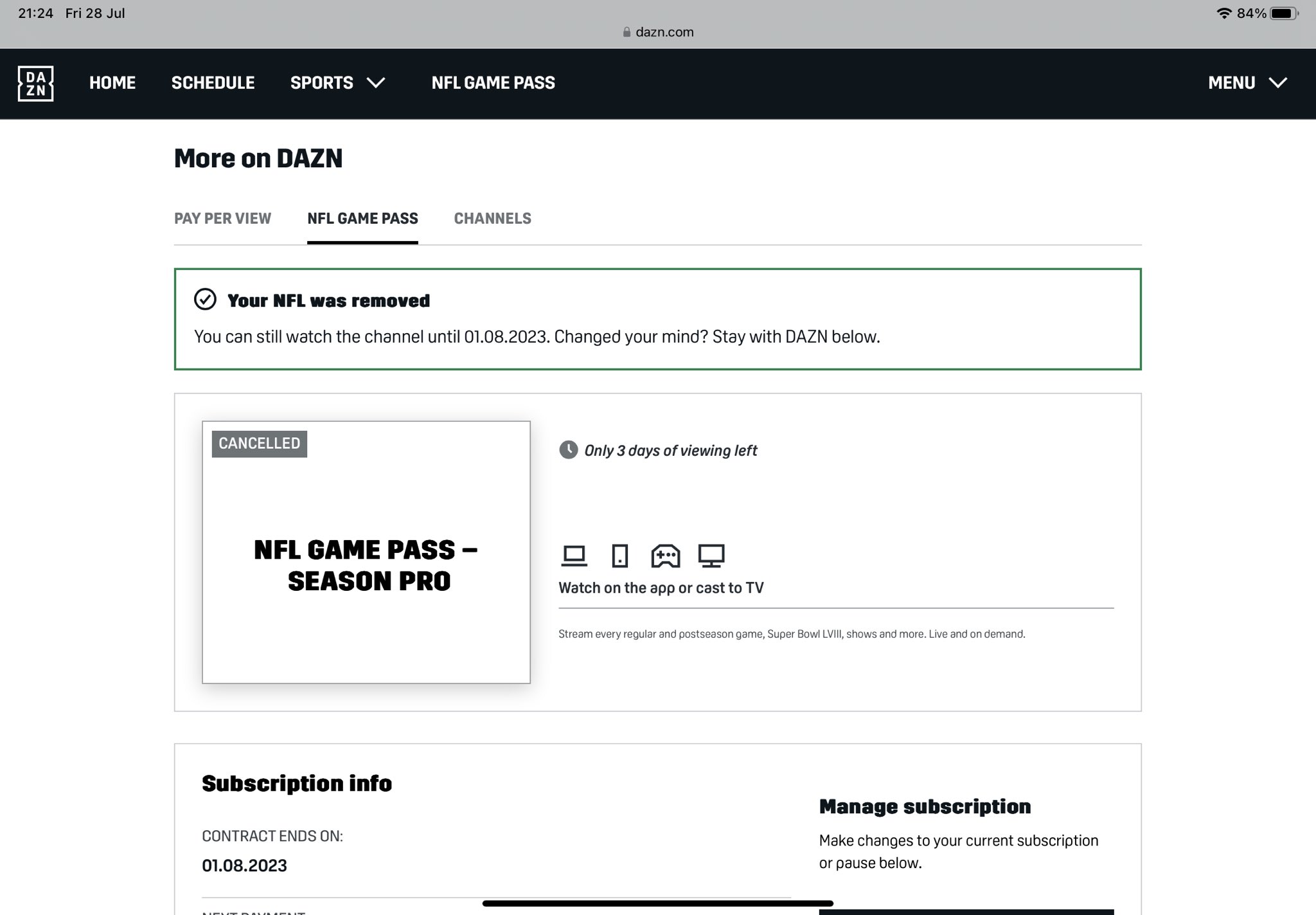 nfl game pass subscription cost