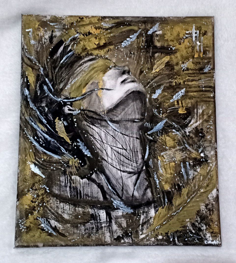 You asked me to let my guard down.
You told me to get to the highest floor,
Blindfold myself then go to the edge.
Jump!
Because that's what love is, you have to trust. 
#painting #art #artist