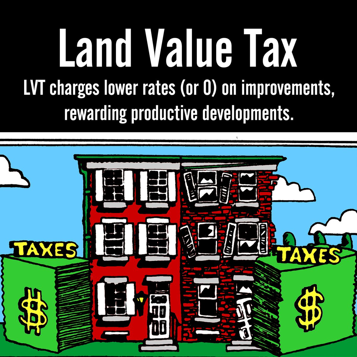 floydmarinescu's tweet photo. Tax buildings, you discourage development.
Tax paycheques, you discourage work.
Tax capital, you discourage investments.

Tax land... you encourage better use.
One of these is not like the others. https://t.co/HjXWeHVCPX