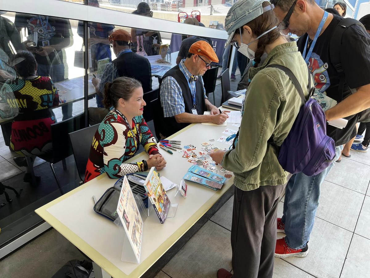 To the <a href="/SDPublicLibrary/">San Diego Public Library</a> again! then headed over to the <a href="/SDPublicLibrary/">San Diego Public Library</a> for my panel (and signing!). I was joined by Dr. Lesley Farmer, Gina Bottini, <a href="/ChavezYukiko/">Ms. Chavez💉💉💉😷</a>, <a href="/artbaltazar/">Art Baltazar</a>, <a href="/boltcity/">Kazu Kibuishi</a>, &amp; Rich Johnson to “fill the shelves,” our pushback on book bans.