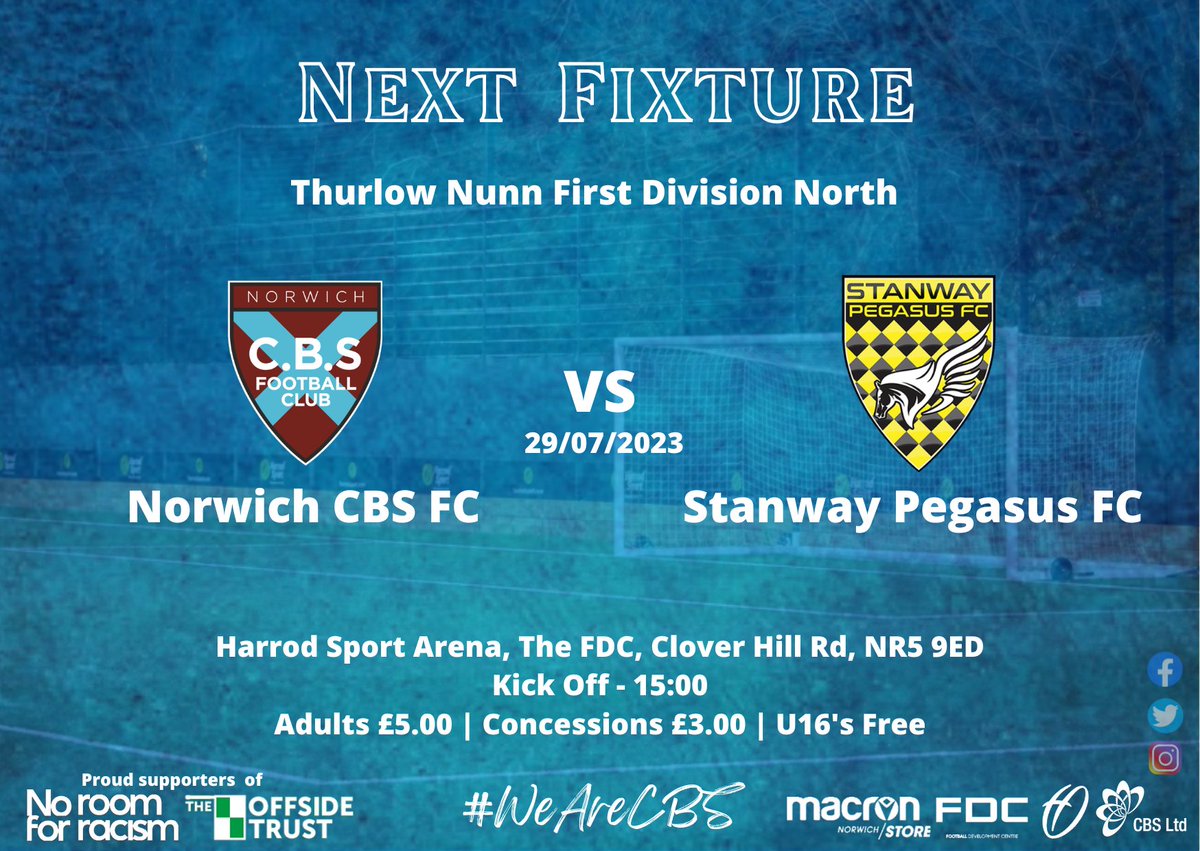 NorwichCBSFC's tweet photo. Tomorrow sees us return to league action as we welcome @StanwayPegasus to the @theFDCNorfolk @HarrodSport Arena. 

We're buzzing to back to business and can't wait to welcome new and familiar faces to the FDC.

All details of tomorrows game are 👇

#VivaLaFootball
#WeAreCBS https://t.co/tdMsMtKRF6