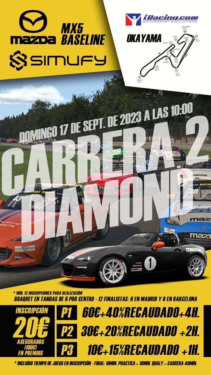 ¿Eres un experto en conducción? ¡Esta es tu carrera! 🏎️

¡Carrera 2 DIAMOND <a href="/simufy/">Simufy</a>! ⚡️

¡Inscríbete ya en tu centro SimRacing Diamond más cercano en Madrid o Barcelona! ¡Carrera en iRacing presencial! 🏎️💨

#Simracing #iracing #mazda