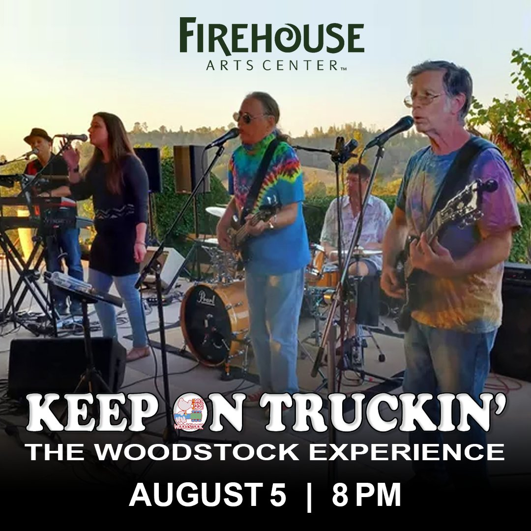 Groovy vibes and timeless tunes! Don't miss the last show of the Firehouse Summer Series! The Keep On Truckin’ Band promises an evening of peace, love, and rock'n'roll that will take you back to the Woodstock Generation. Tickets at firehousearts.org/events/