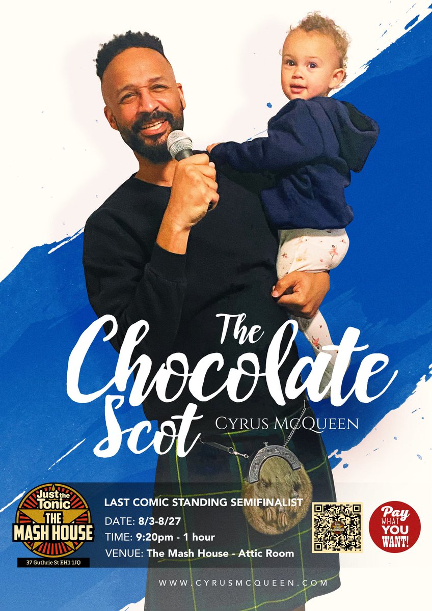 #quickflyer Friday…

We’re counting down the days till #TheChocolateScot makes it’s Fringe Festival debut!!

Black America and Scotland make beautiful music together… 🍫🇺🇸❤️🏴󠁧󠁢󠁳󠁣󠁴󠁿

Get your tickets NOW! #edfringe #FillYerBoots @edfringe 

tickets.edfringe.com/whats-on/choco…
