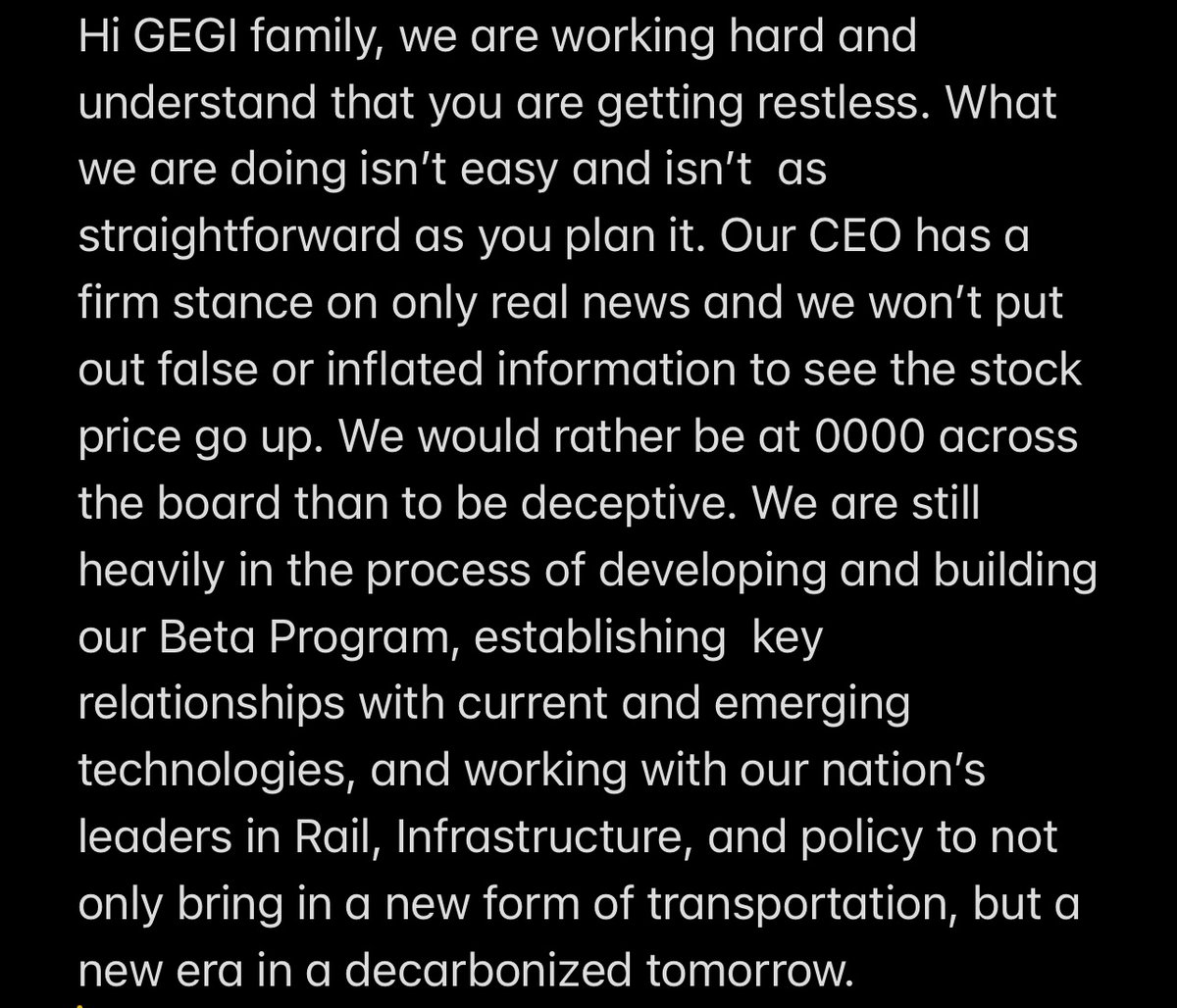 GenesisElectro4's tweet photo. Please know we aren’t stock piling PRs to ride the wave of excitement. We are feverishly working to ensure that we are aligning with the right partners and opportunities to solve this issue with our technology. We appreciate the support and belief of our loyal followers. $GEGI https://t.co/decuxEAA3T