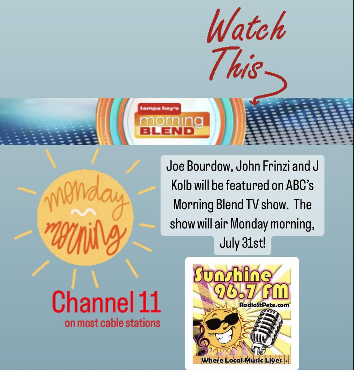 Tune in to abcactionnews.com/morning-blend.  Monday morning July 31.  #radiostpete #localradio #communityradio #morningblend #livemusic