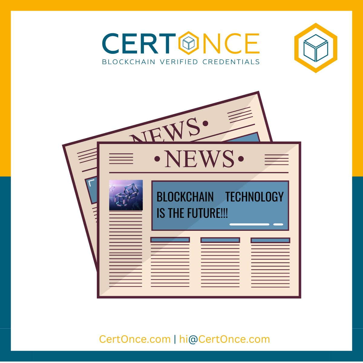 CertOnceInc's tweet photo. Blockchain is the future, and the future is now! Discover how Blockchain in Education is Transforming Credential Verification and Record Keeping. Learn more here - https://t.co/1aIXEnYv9o

#CertOnce #Blockchain #DigitalRevolution https://t.co/4iTyFQ9OYw