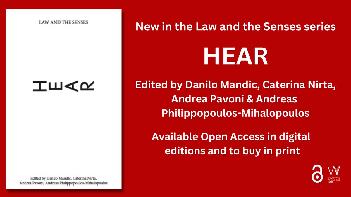 In exploring the ambiguous nature of hearing, this multidisciplinary volume approaches it as both an ontological and epistemological device to think with and about law.

Edited by <a href="/dnl_mndc/">Danilo Mandic</a> <a href="/picpoet___/">picpoet</a> Caterina Nirta &amp; Andrea Pavoni

#OpenAccess

bit.ly/3Yzx57W