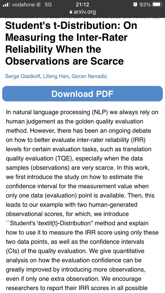 AaronHan2013's tweet image. We have two papers accepted to #RANLP2023 on “Arabic corpus for #MWE” and “student t distribution for measuring annotators reliability” #multiword @multiword @UK_healtex arxiv.org/abs/2303.04526 #UniMAN_NLP researchgate.net/profile/Lifeng…
