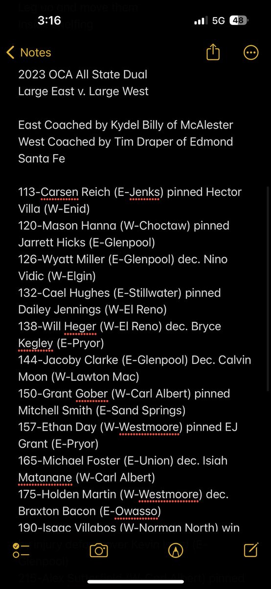 Mr_TRilly's tweet photo. @Seth_Duckworth @o__wrestle Here’s the results for the large dual. We had a lot of last minute replacements do lineups got changed. https://t.co/FejoIMkFJF