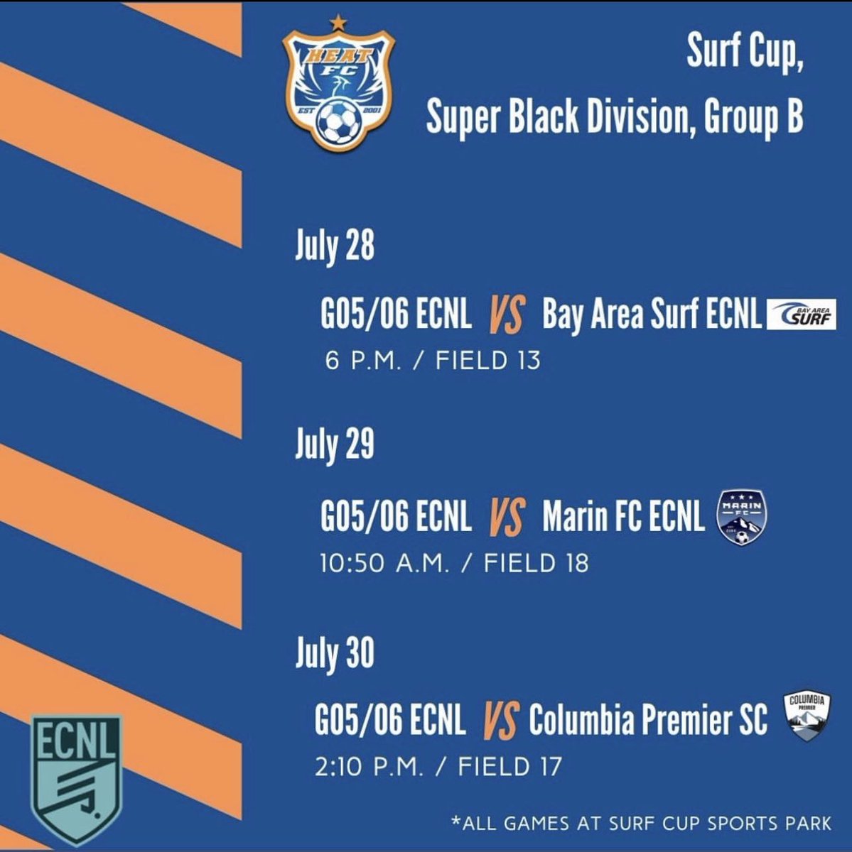 IzzySimoneau's tweet photo. Schedule for Surfcup wearing #6!! @HeatFCNV @ECNLgirls https://t.co/zP71aGls9T