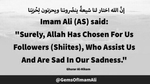#ImamAli (AS) said:

'Surely, Allah Has Chosen 
For Us Followers (Shiites), 
Who Assist Us And Are Sad 
In Our Sadness.'

#YaAli #HazratAli #MaulaAli 
#ImamHussain #YaHussein 
#AhlulBayt #Ashura #Karbala 
#AshabAlHussain #Muharram 
#HussainForAll